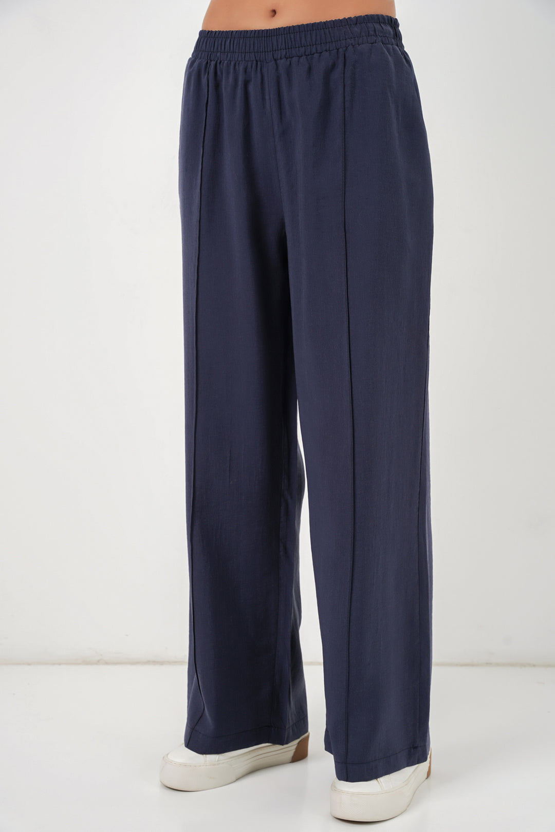 Bigdart Pantalon large à taille élastique pour femme 30087 - Bleu marine