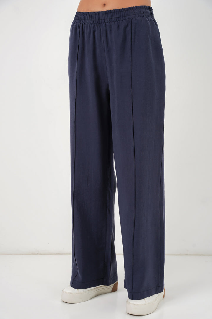 Bigdart Pantalon large à taille élastique pour femme 30087 - Bleu marine