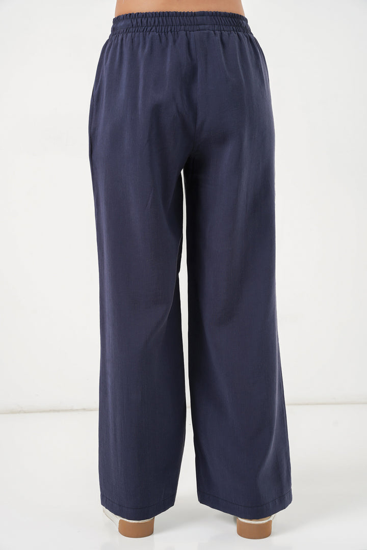 Bigdart Pantalon large à taille élastique pour femme 30087 - Bleu marine