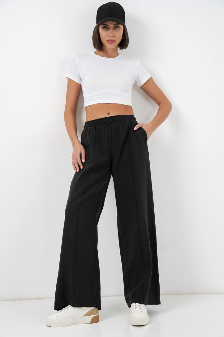 Bigdart Pantalon large à taille élastique pour femme 30087 - Noir