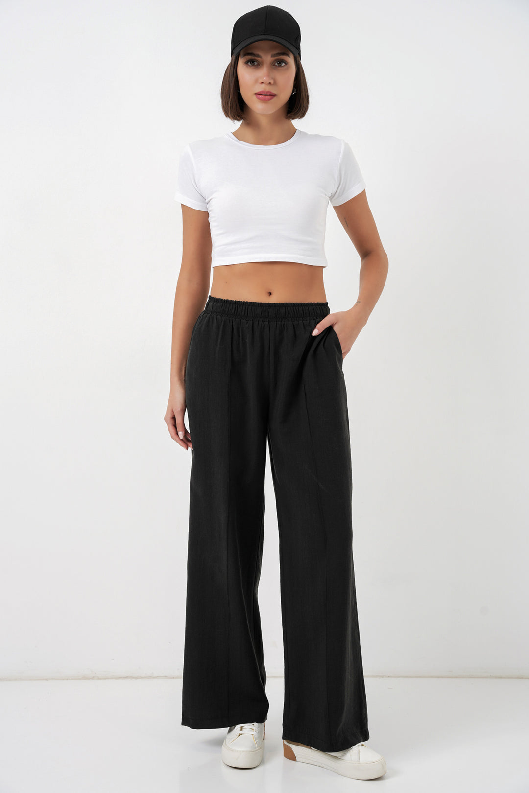 Bigdart Pantalon large à taille élastique pour femme 30087 - Noir