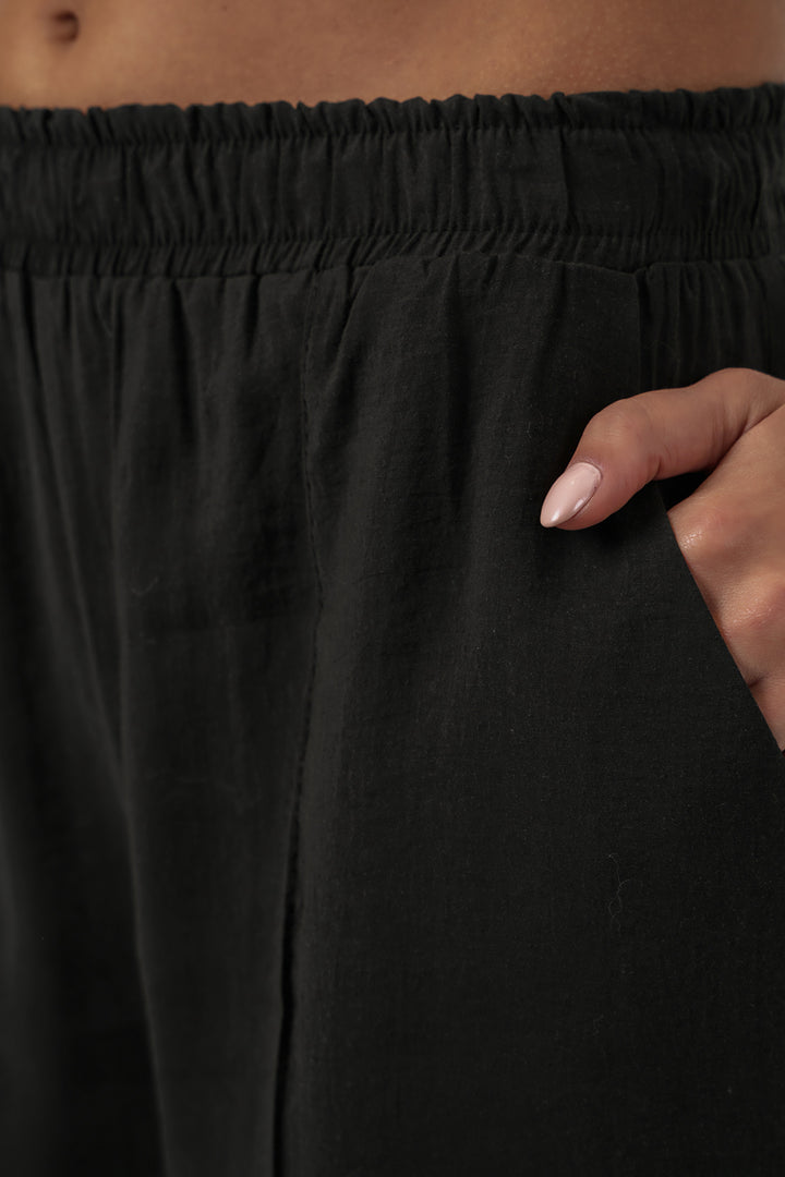 Bigdart Pantalon large à taille élastique pour femme 30087 - Noir
