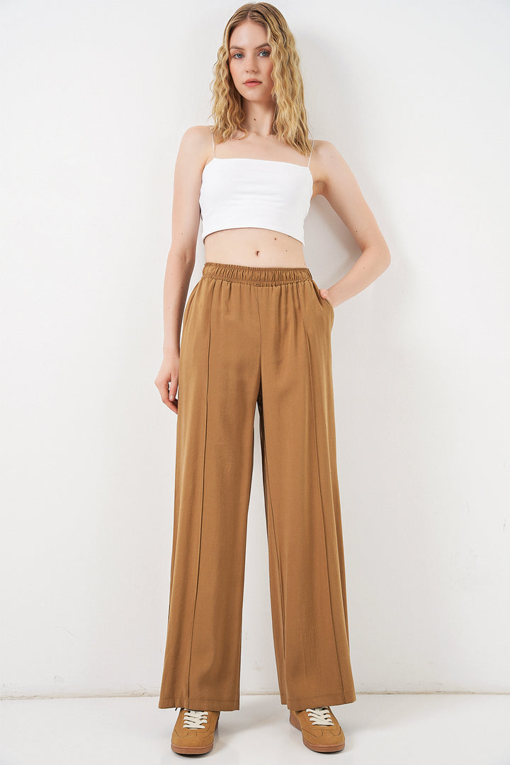 Bigdart Pantalon large à taille élastique femme 30087 - Tabac