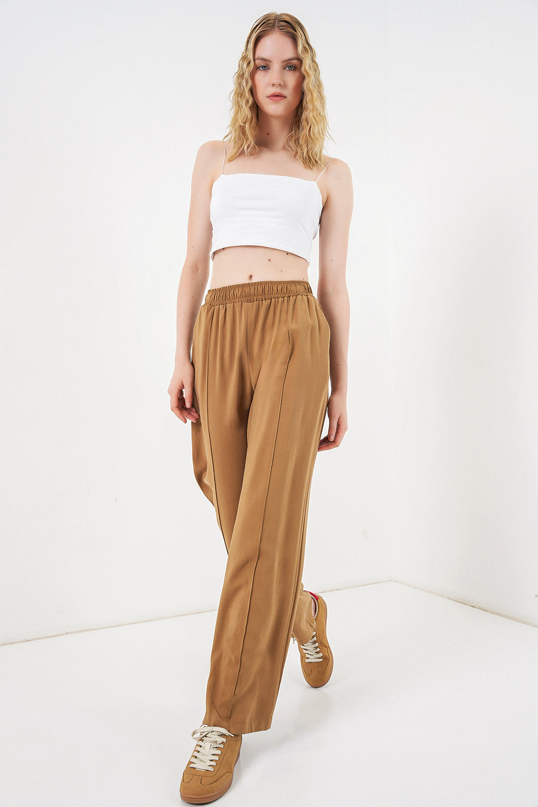 Bigdart Pantalon large à taille élastique femme 30087 - Tabac
