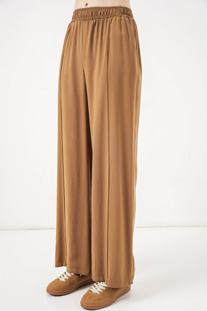 Bigdart Pantalon large à taille élastique femme 30087 - Tabac