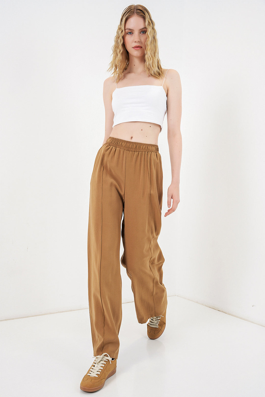 Bigdart Pantalon large à taille élastique femme 30087 - Tabac
