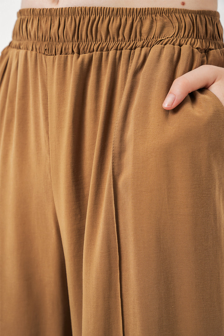 Bigdart Pantalon large à taille élastique femme 30087 - Tabac