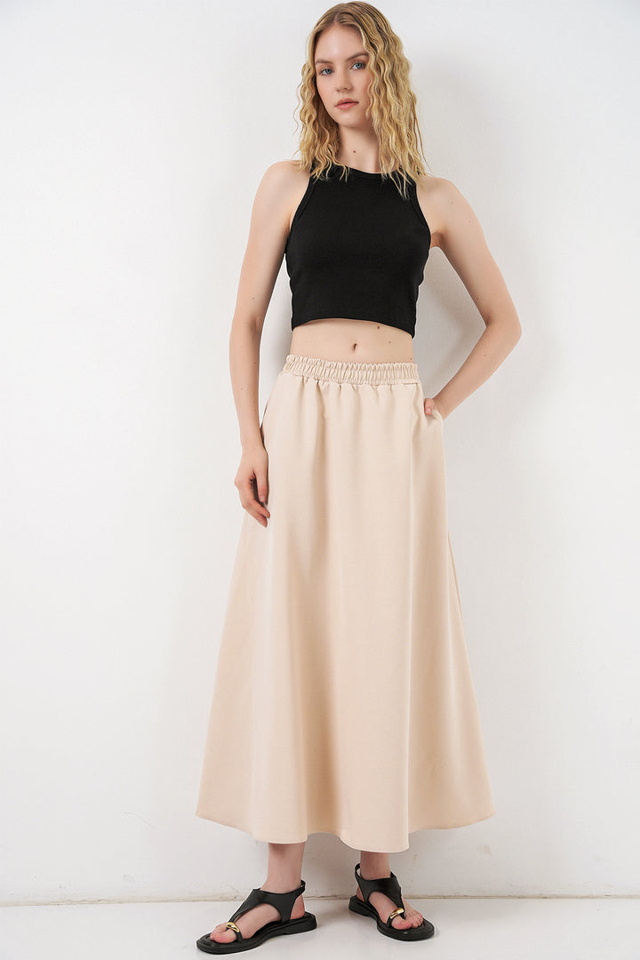 Bigdart Jupe longue à taille élastique pour femme 8072 - Beige