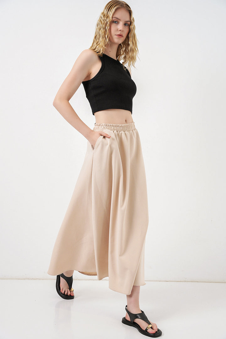 Bigdart Jupe longue à taille élastique pour femme 8072 - Beige