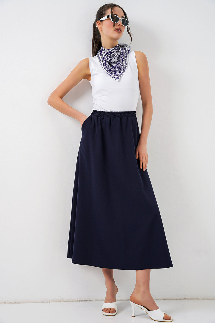 Bigdart Jupe longue à taille élastique femme 8072 - Bleu marine