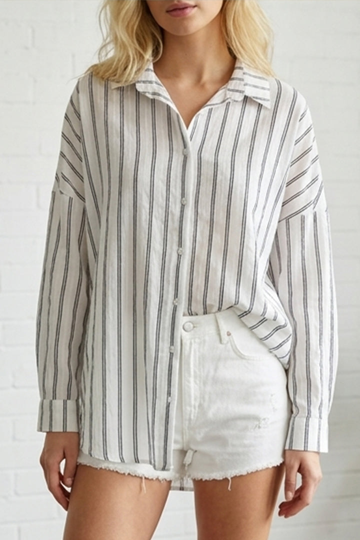 Bigdart Chemise oversize rayée en viscose blanche et noire pour femme 3900 - y.Blanc