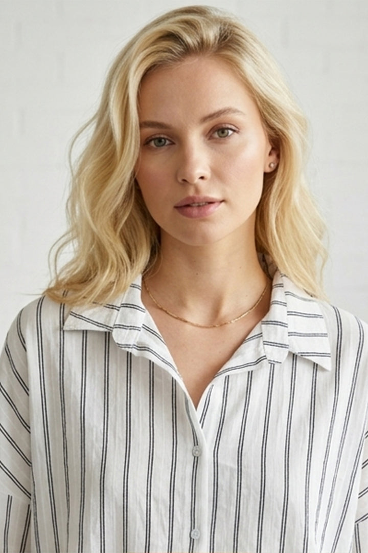 Bigdart Chemise oversize rayée en viscose blanche et noire pour femme 3900 - y.Blanc