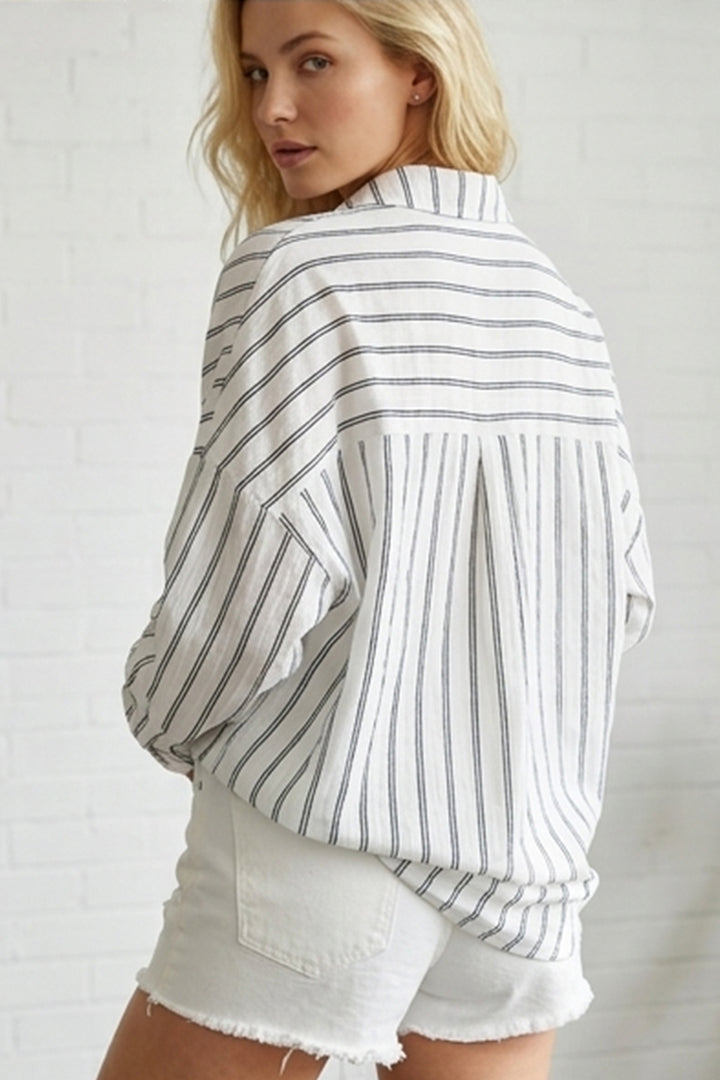Bigdart Chemise oversize rayée en viscose blanche et noire pour femme 3900 - y.Blanc