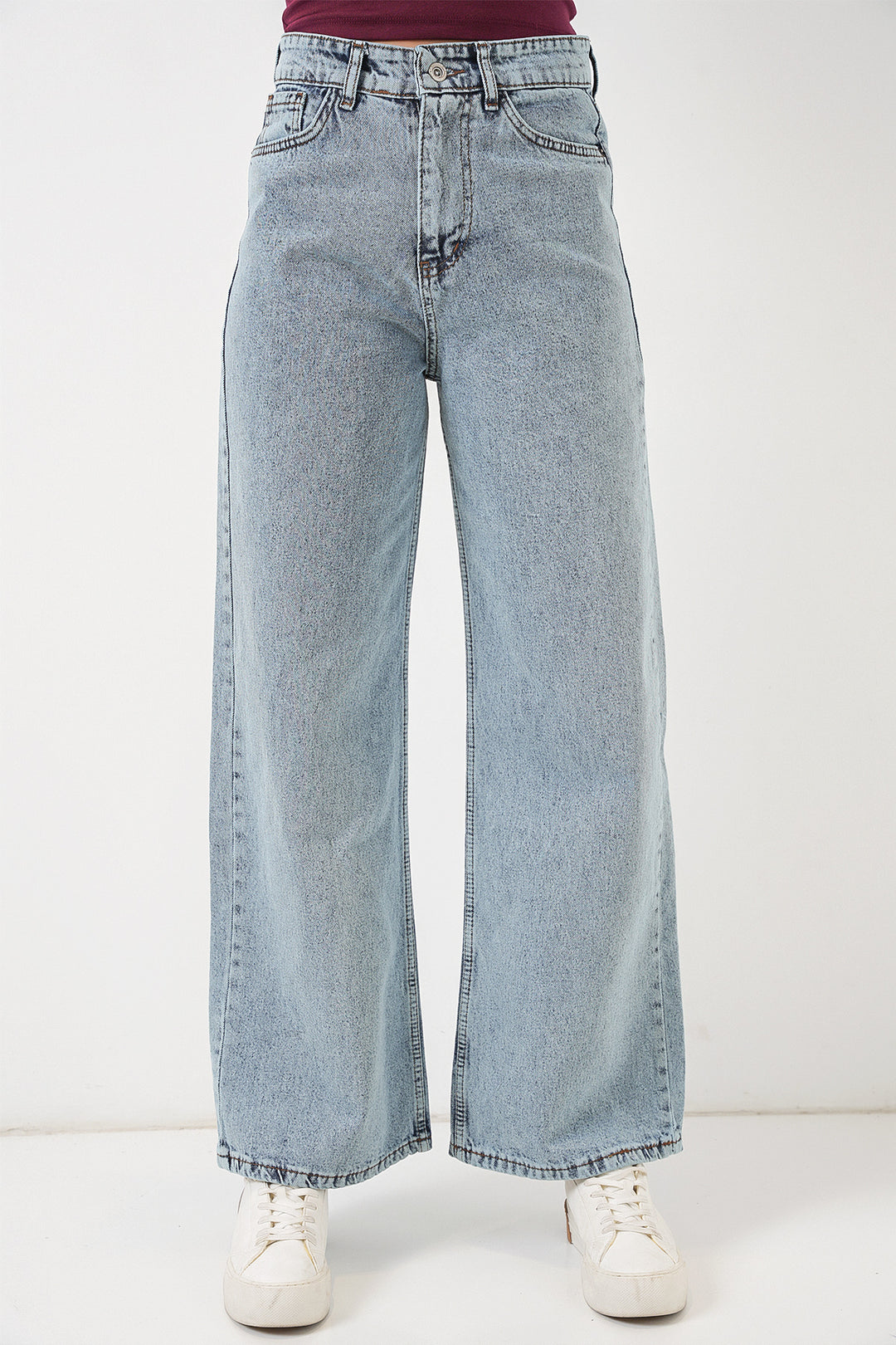 Bigdart Pantalon Palazzo en Jean Femme Taille Haute à Jambes Amples 6656 - Bleu clair