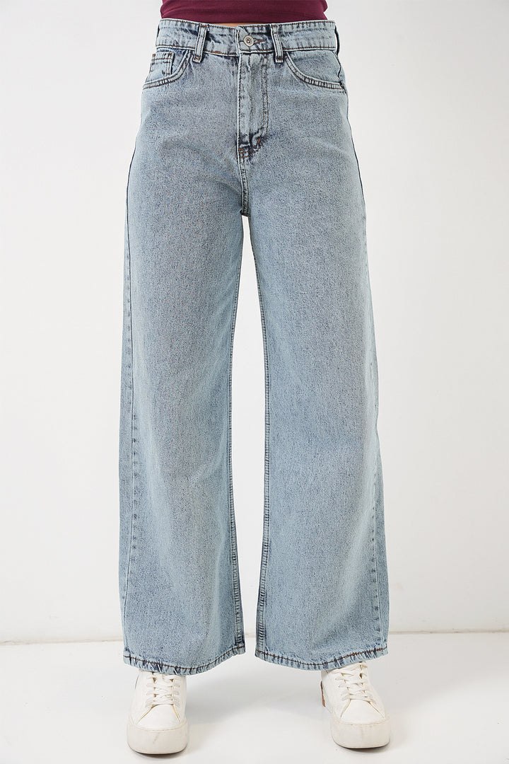 Bigdart Pantalon Palazzo en Jean Femme Taille Haute à Jambes Amples 6656 - Bleu clair