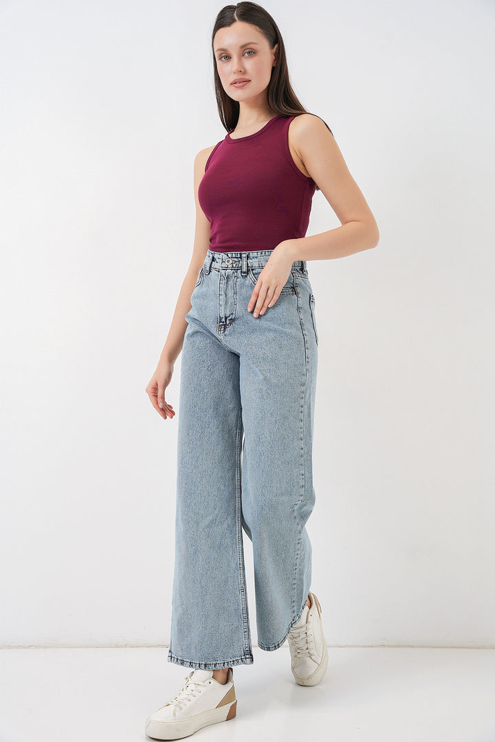 Bigdart Pantalon Palazzo en Jean Femme Taille Haute à Jambes Amples 6656 - Bleu clair