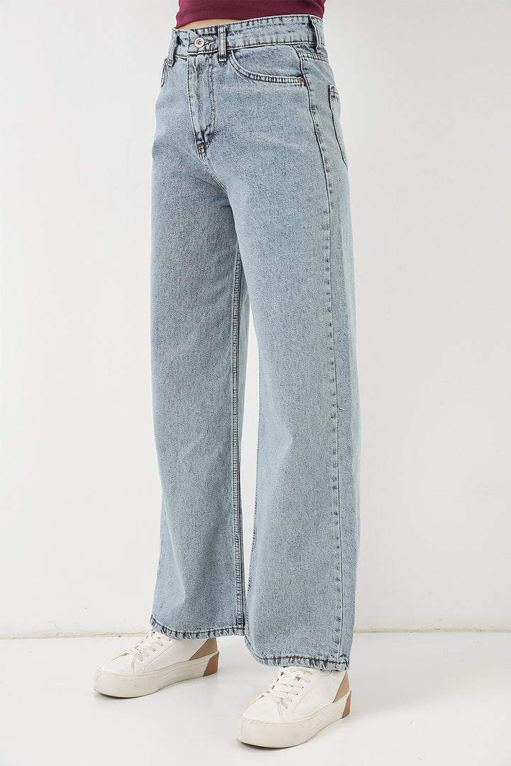 Bigdart Pantalon Palazzo en Jean Femme Taille Haute à Jambes Amples 6656 - Bleu clair
