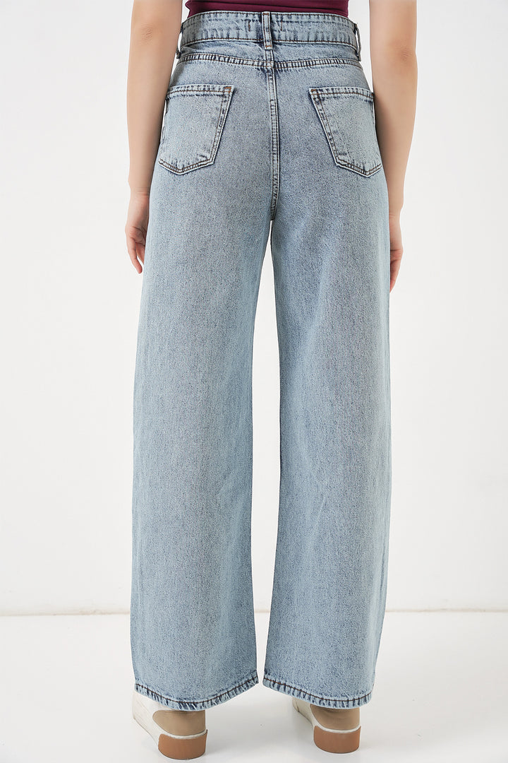 Bigdart Pantalon Palazzo en Jean Femme Taille Haute à Jambes Amples 6656 - Bleu clair