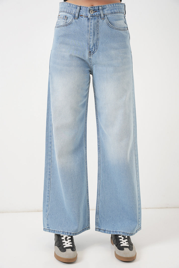 Bigdart Pantalon Palazzo en Jean Femme Taille Haute à Jambes Amples 6656 - Bleu clair