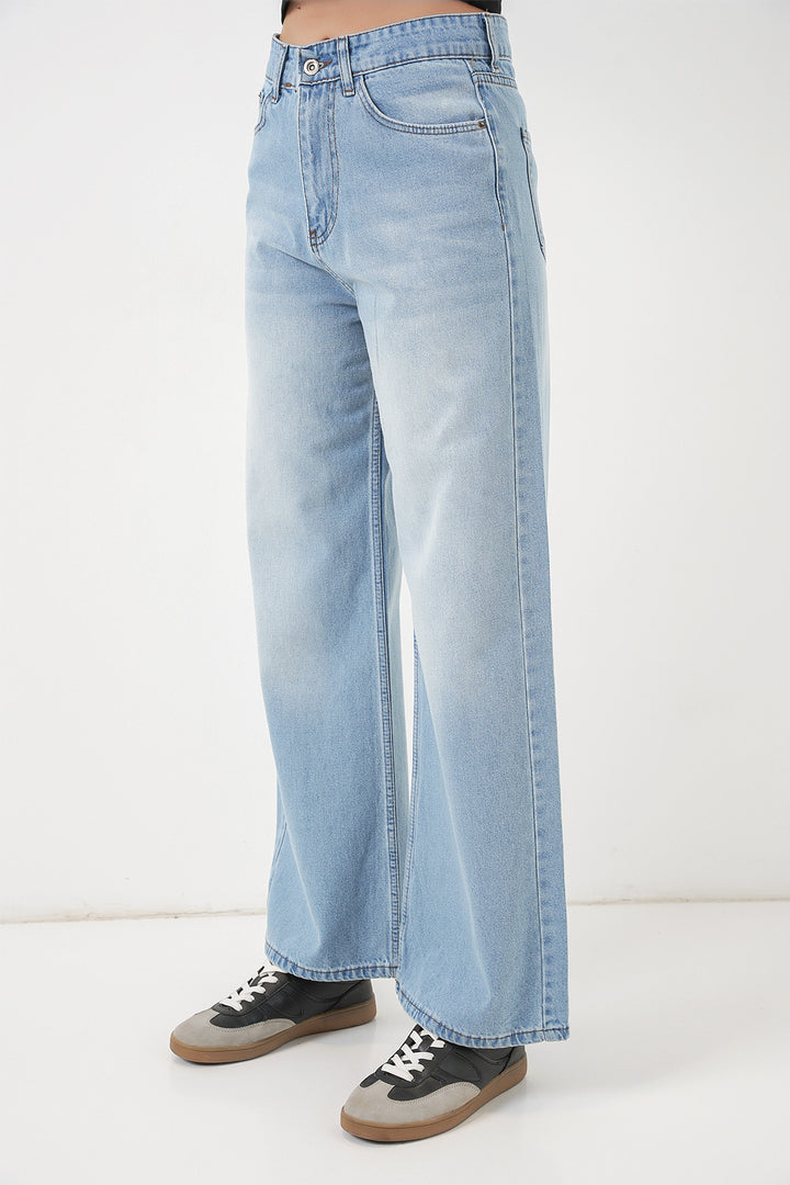 Bigdart Pantalon Palazzo en Jean Femme Taille Haute à Jambes Amples 6656 - Bleu clair