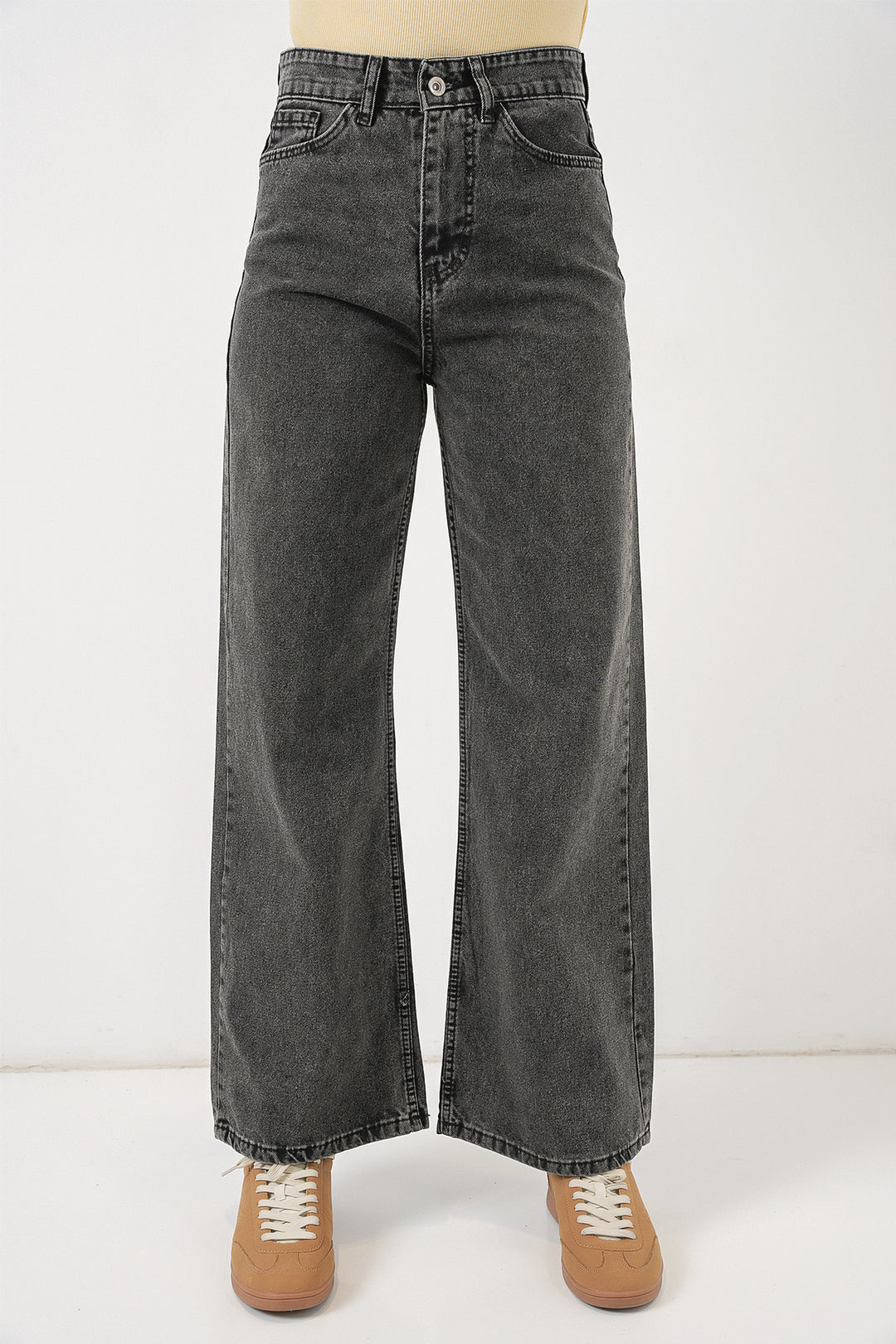 Bigdart Pantalon palazzo taille haute large en denim pour femme 6656 - Anthracite
