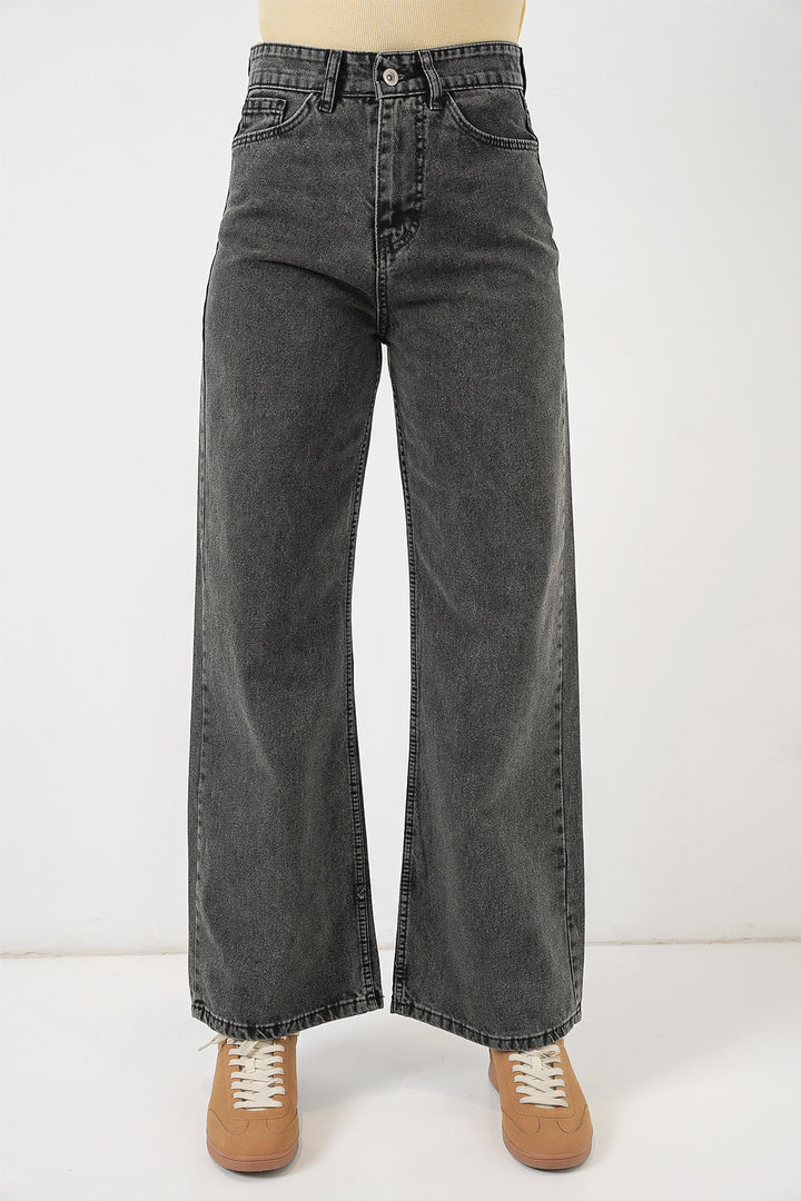 Bigdart Pantalon palazzo taille haute large en denim pour femme 6656 - Anthracite