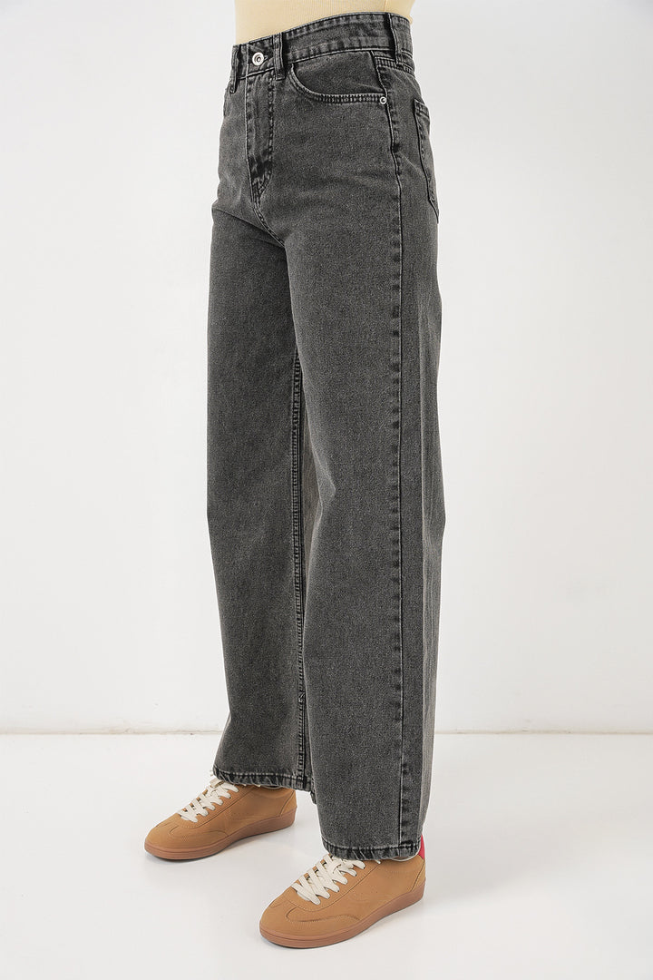 Bigdart Pantalon palazzo taille haute large en denim pour femme 6656 - Anthracite
