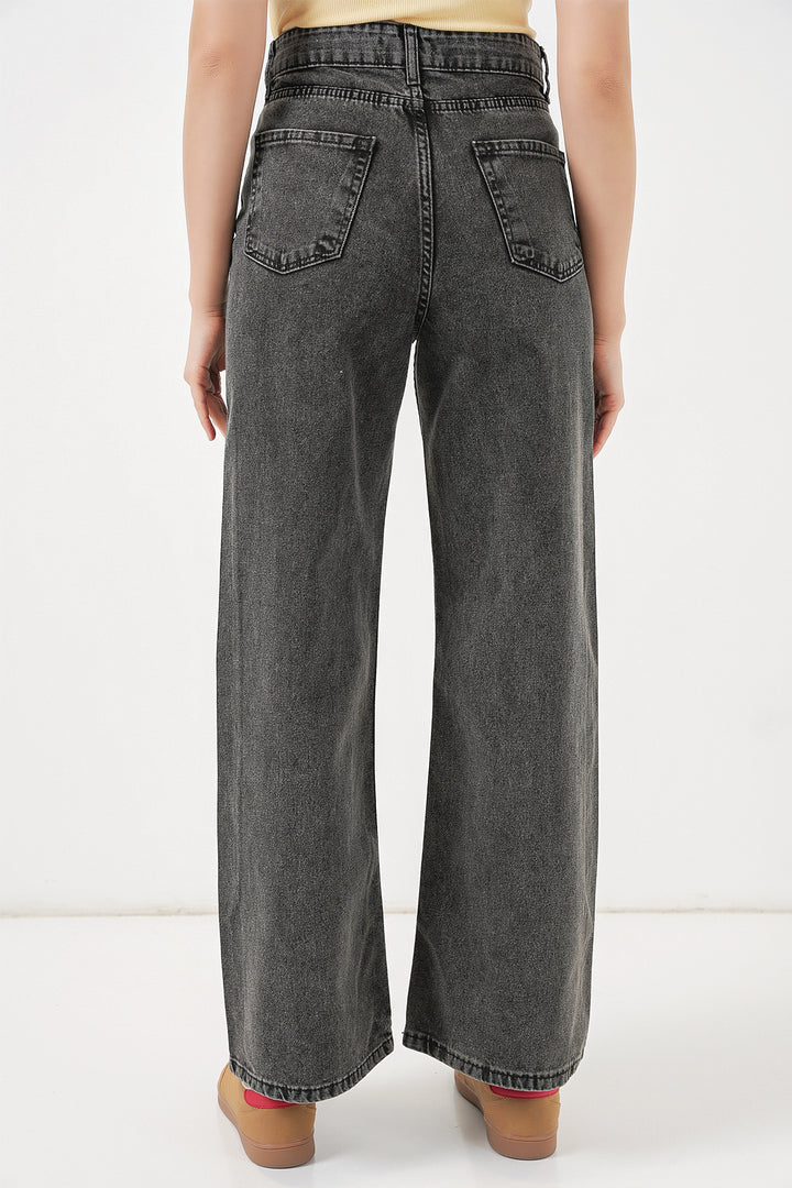 Bigdart Pantalon palazzo taille haute large en denim pour femme 6656 - Anthracite