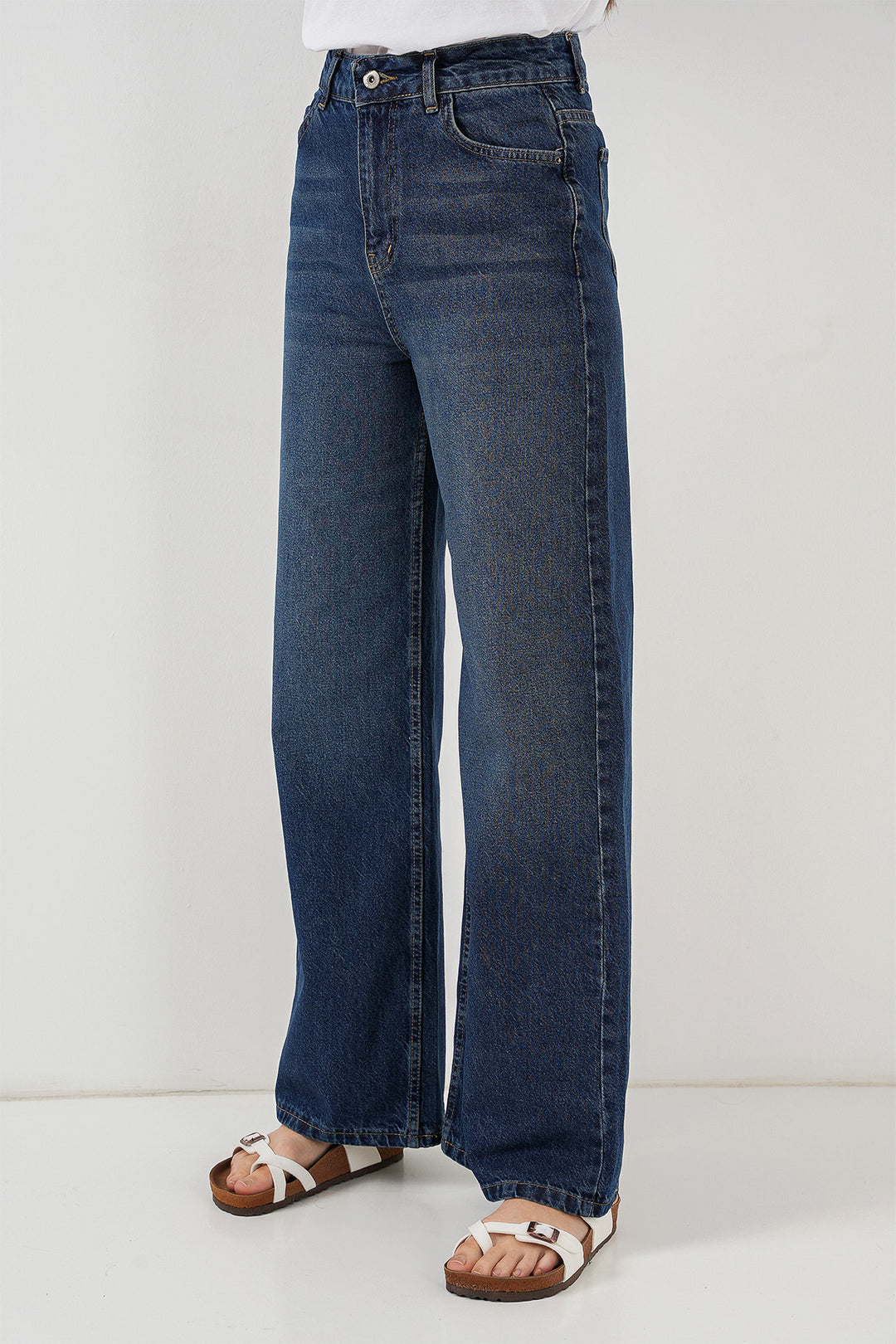 Bigdart Pantalon en Jean Palazzo Taille Haute à Jambes Larges Femme 6656 - b.Bleu marine