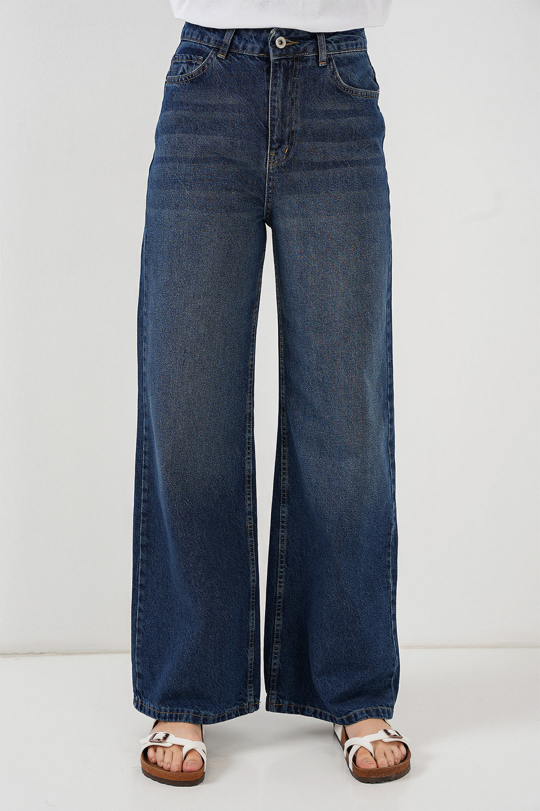 Bigdart Pantalon en Jean Palazzo Taille Haute à Jambes Larges Femme 6656 - b.Bleu marine