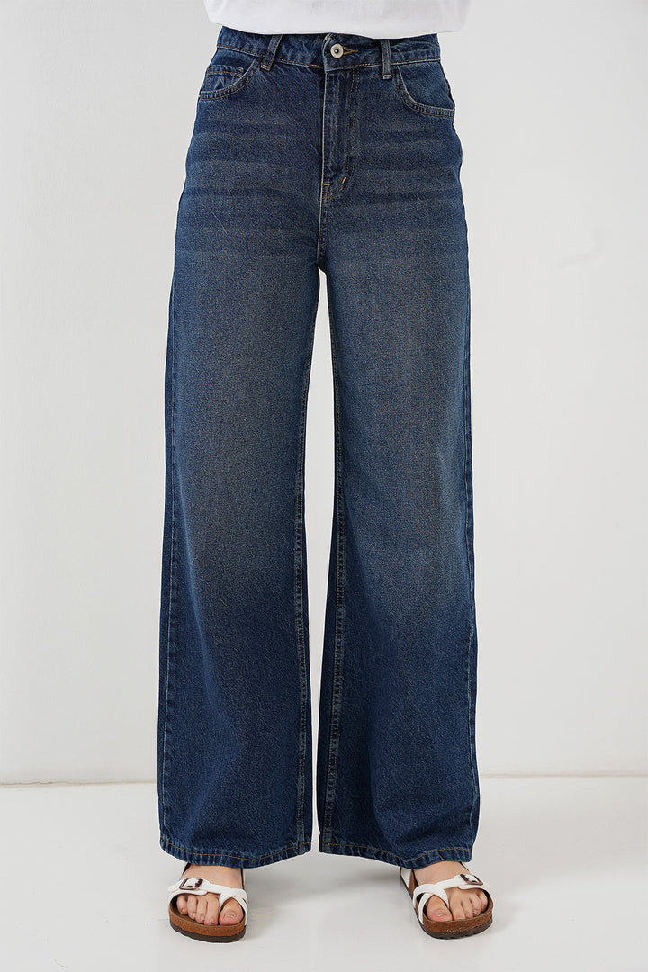 Bigdart Pantalon en Jean Palazzo Taille Haute à Jambes Larges Femme 6656 - b.Bleu marine