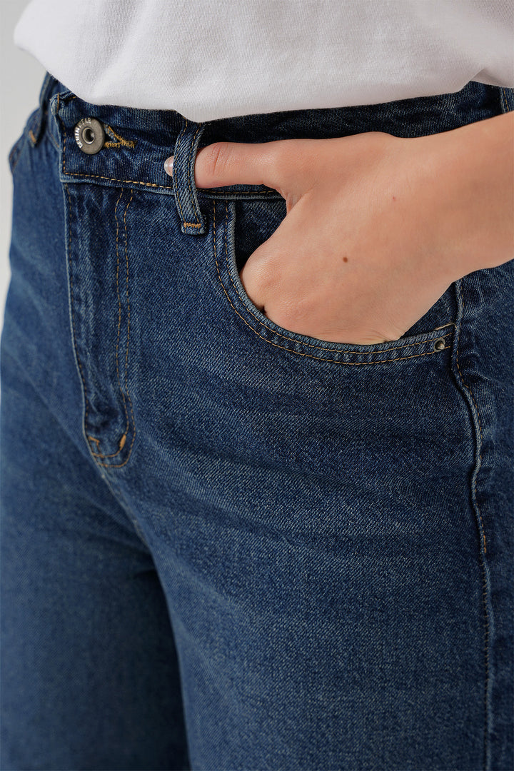 Bigdart Pantalon palazzo taille haute large en jean pour femme 6656 - b.Bleu marine