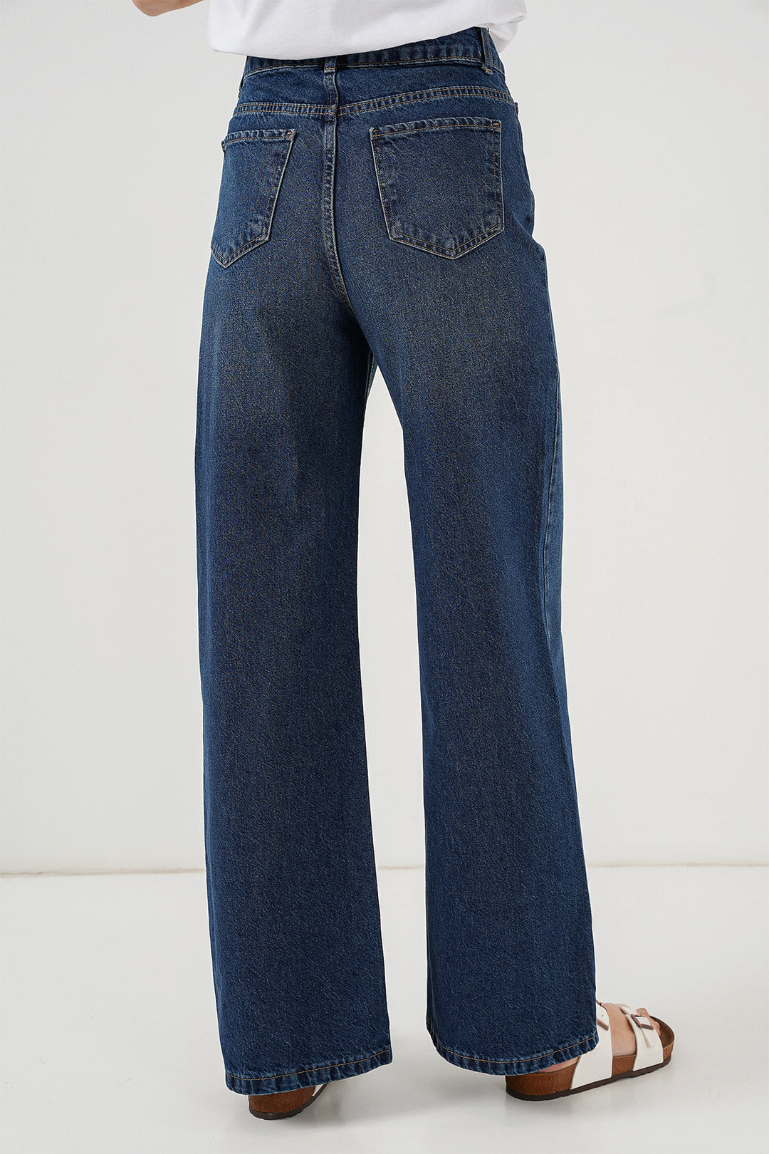 Bigdart Pantalon palazzo taille haute large en jean pour femme 6656 - b.Bleu marine