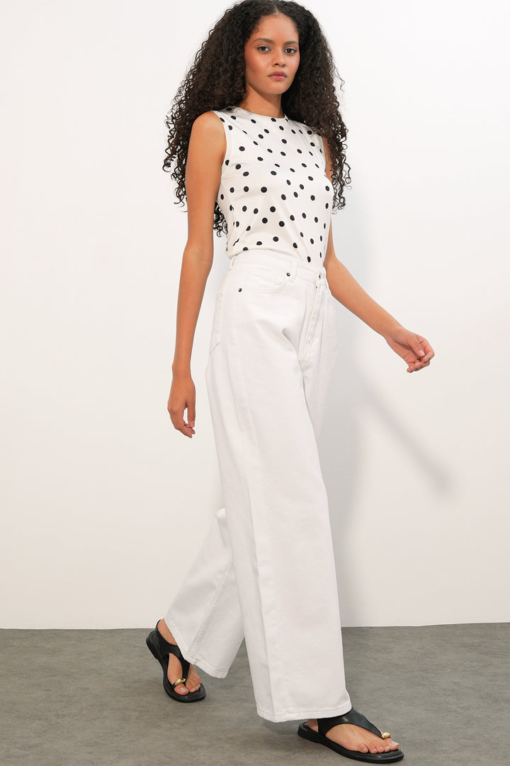 Bigdart Pantalon palazzo taille haute large pour femme 6656 - Blanc