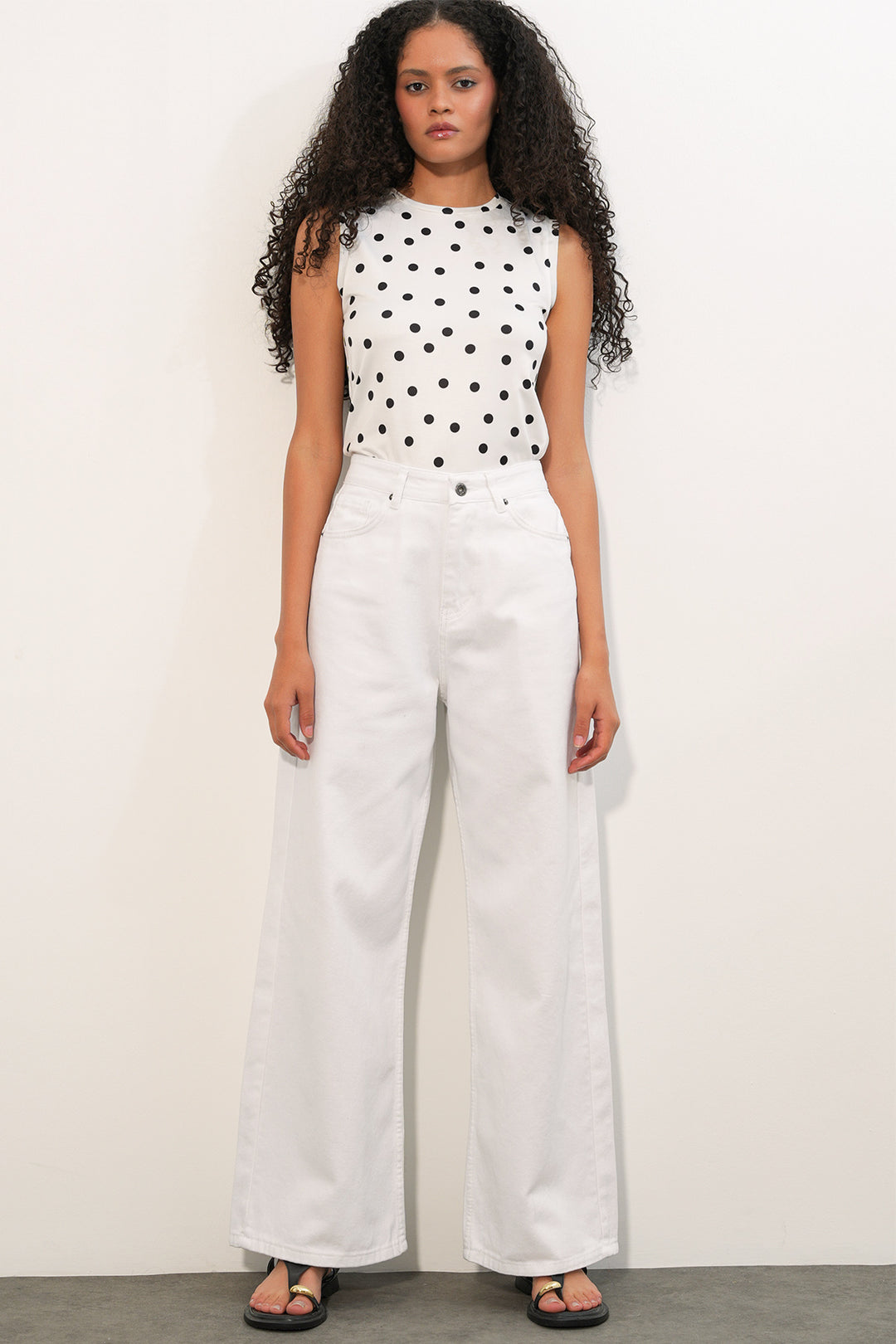Bigdart Pantalon palazzo taille haute large pour femme 6656 - Blanc