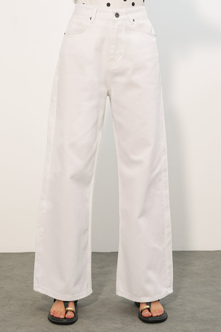 Bigdart Pantalon palazzo en jean taille haute à jambes larges pour femme 6656 - Blanc