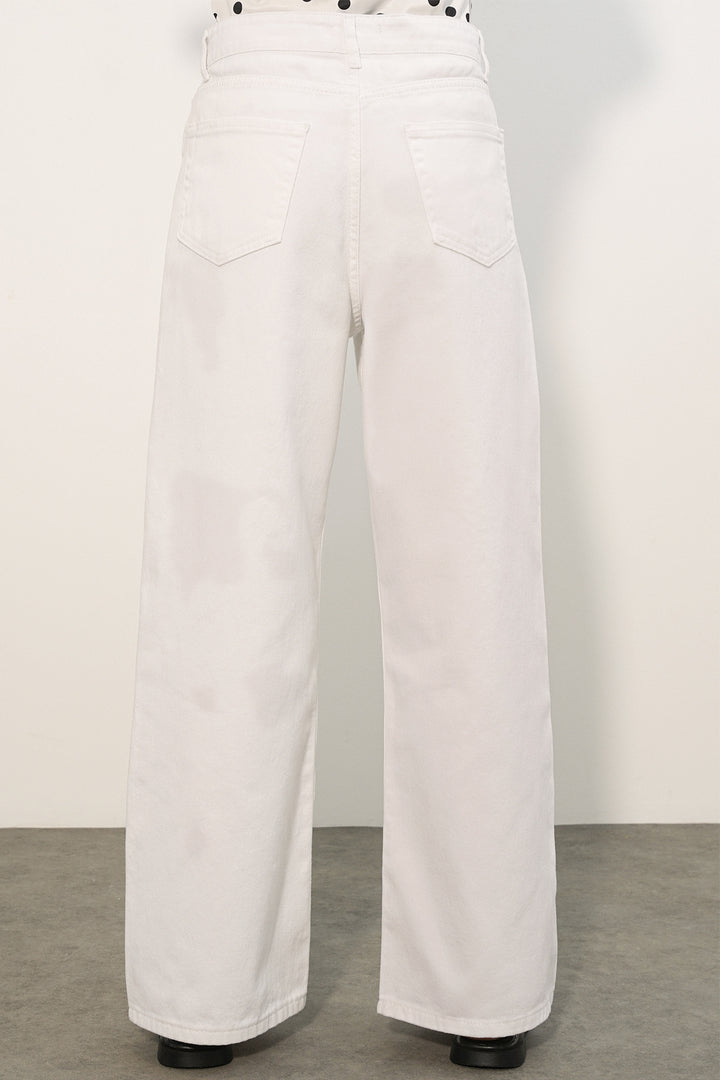 Bigdart Pantalon palazzo taille haute large pour femme 6656 - Blanc
