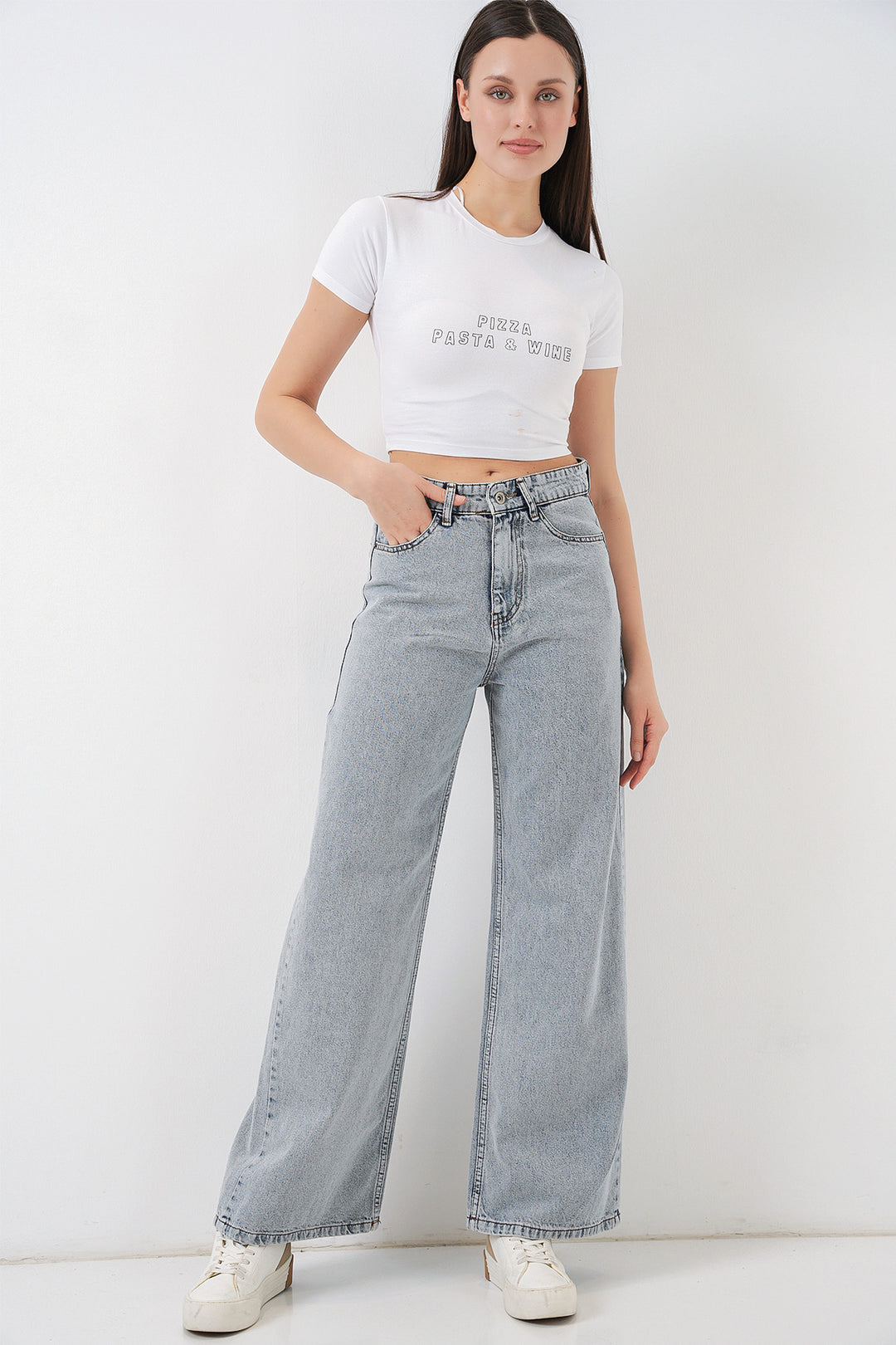 Bigdart Pantalon palazzo taille haute large en denim pour femme 6656 - buz Bleu