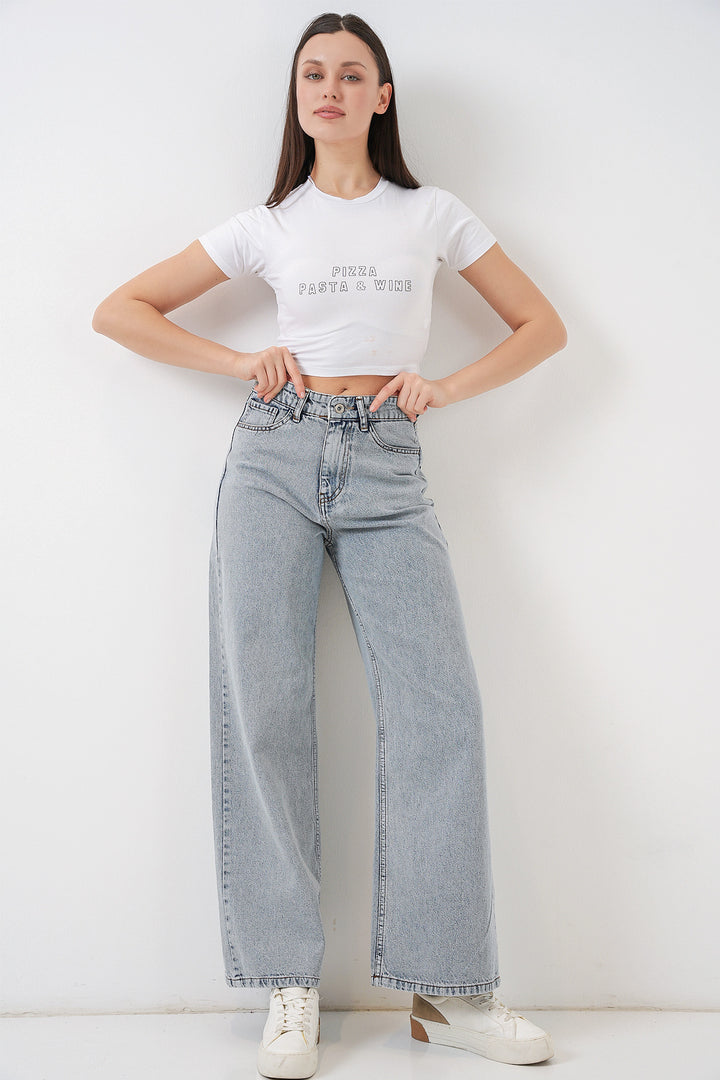 Bigdart Pantalon palazzo taille haute large en denim pour femme 6656 - buz Bleu