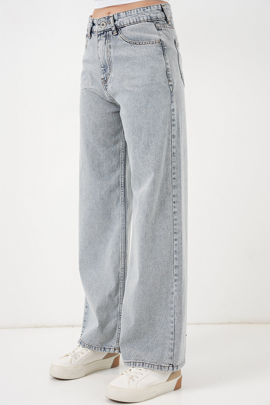 Bigdart Pantalon palazzo taille haute large en denim pour femme 6656 - buz Bleu