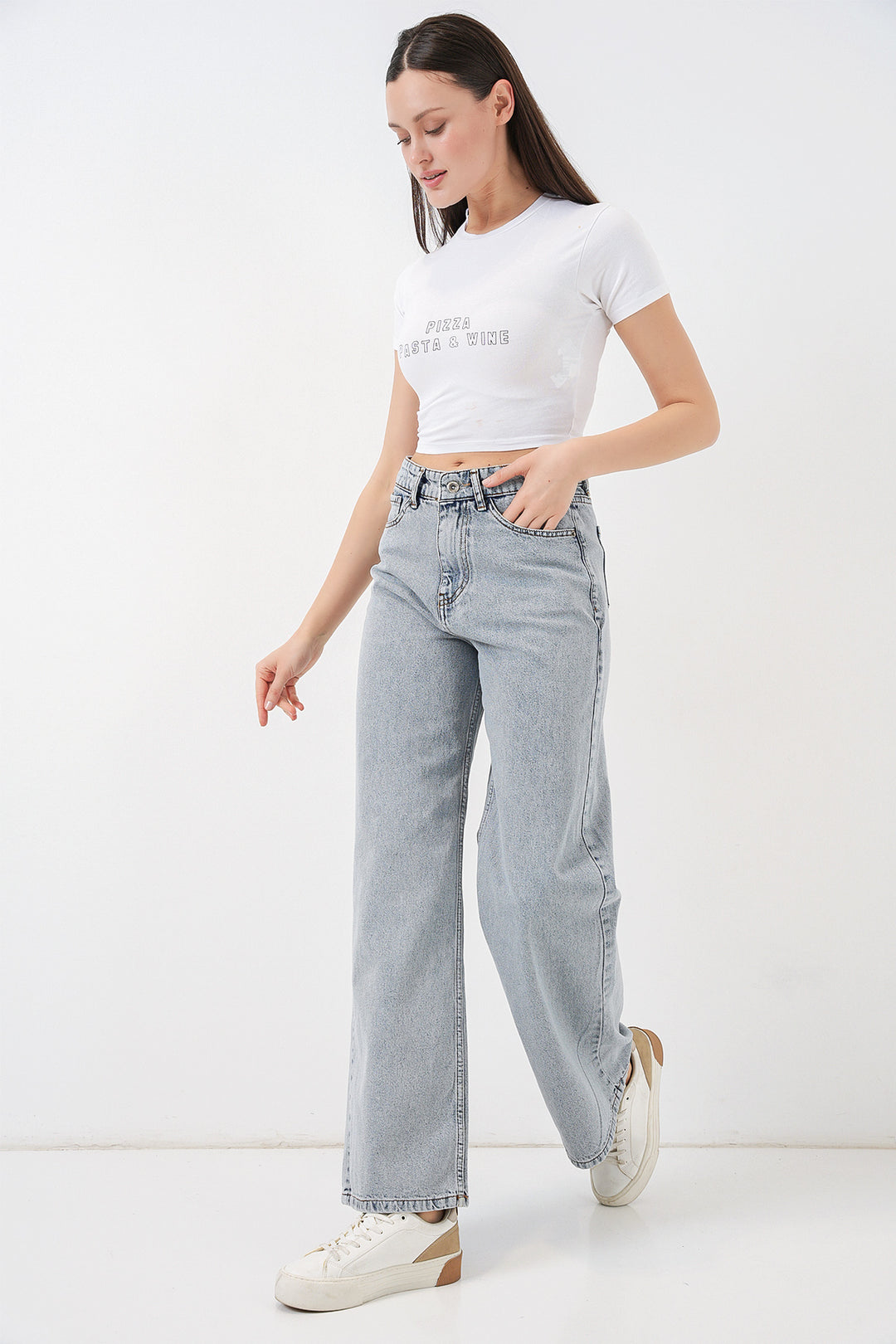 Bigdart Pantalon palazzo taille haute large en denim pour femme 6656 - buz Bleu