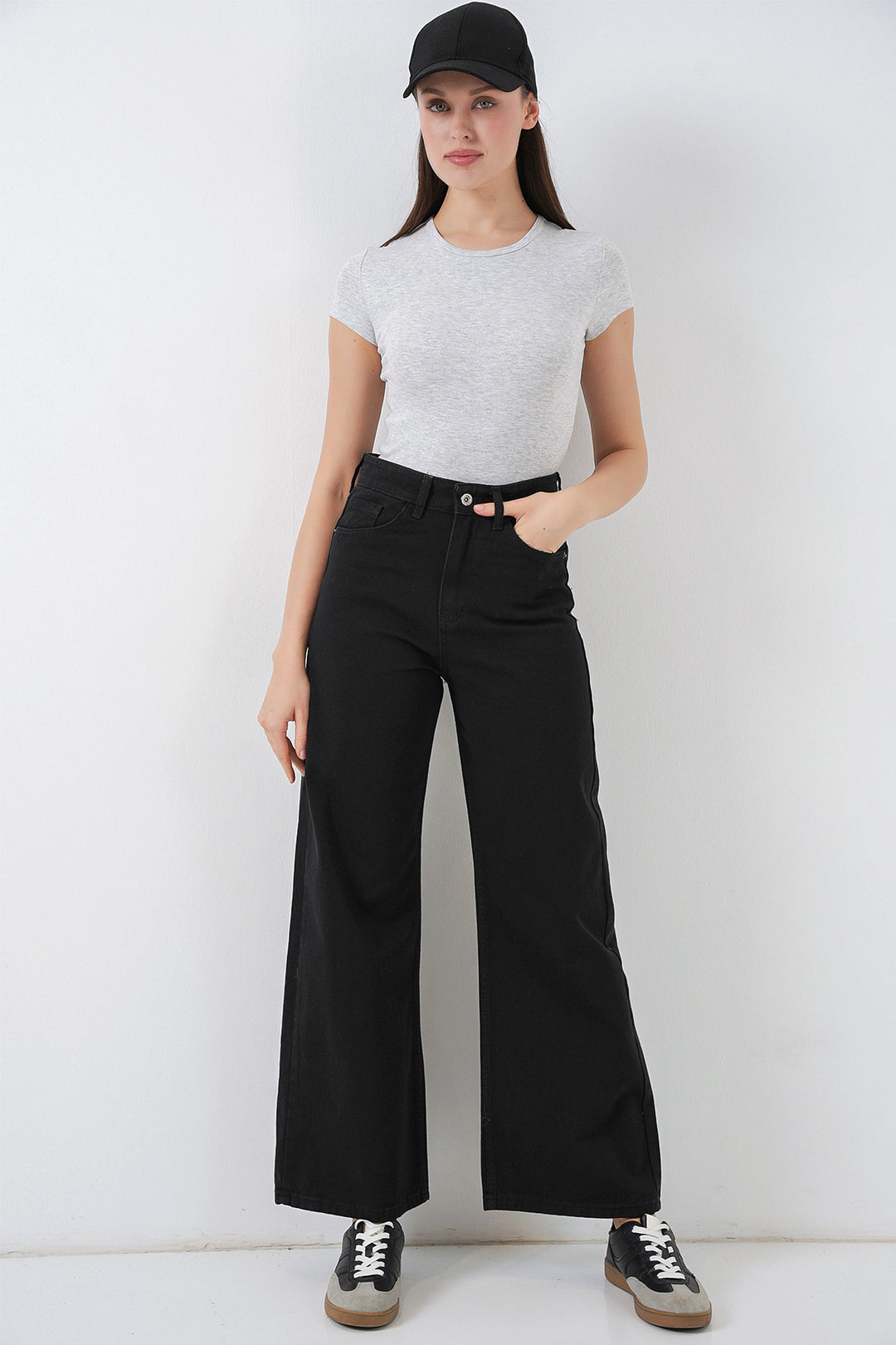 Bigdart Pantalon palazzo taille haute en denim pour femme 6656 - d. Noir