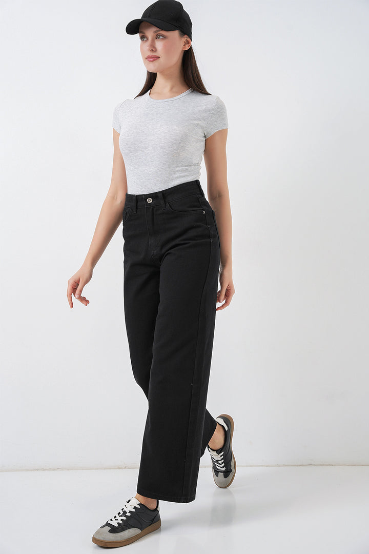 Bigdart Pantalon palazzo taille haute en denim pour femme 6656 - d. Noir