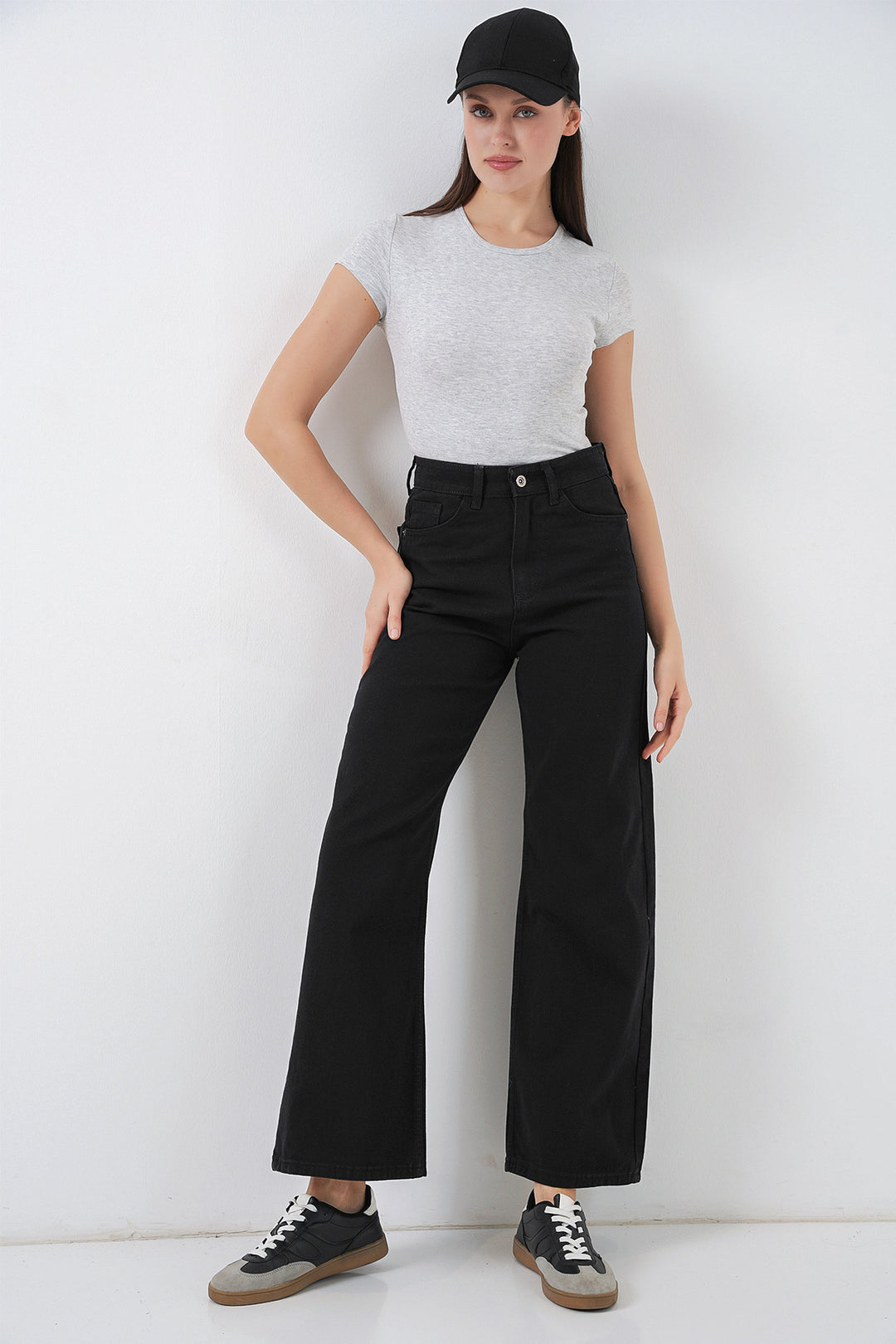 Bigdart Pantalon palazzo taille haute en denim pour femme 6656 - d. Noir