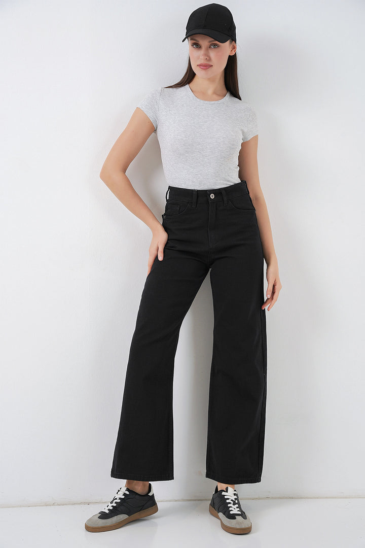 Bigdart Pantalon palazzo taille haute en denim pour femme 6656 - d. Noir