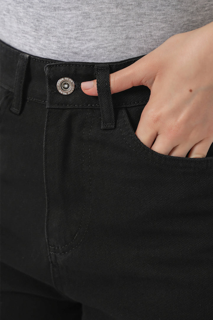 Bigdart Pantalon palazzo taille haute en denim pour femme 6656 - d. Noir