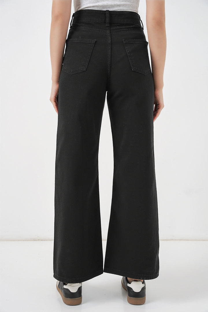 Bigdart Pantalon palazzo taille haute en denim pour femme 6656 - d. Noir