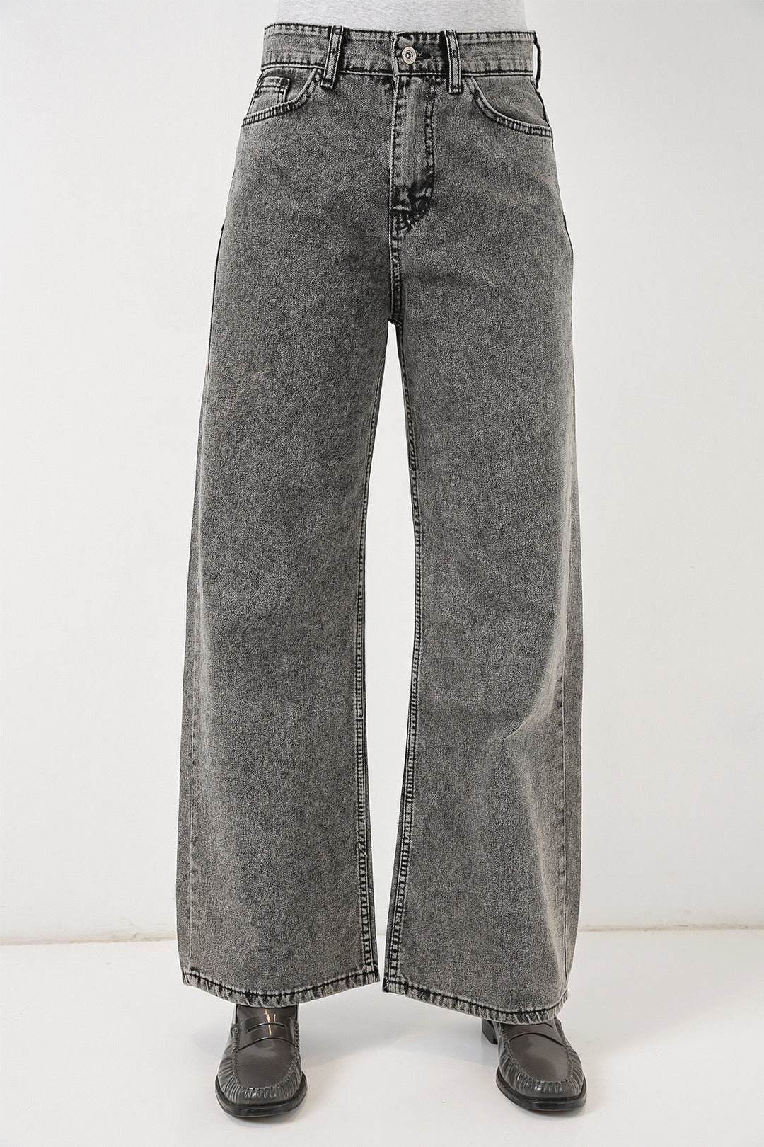 Bigdart Pantalon Palazzo en Jean Femme Taille Haute à Jambes Amples 6656 - Gris
