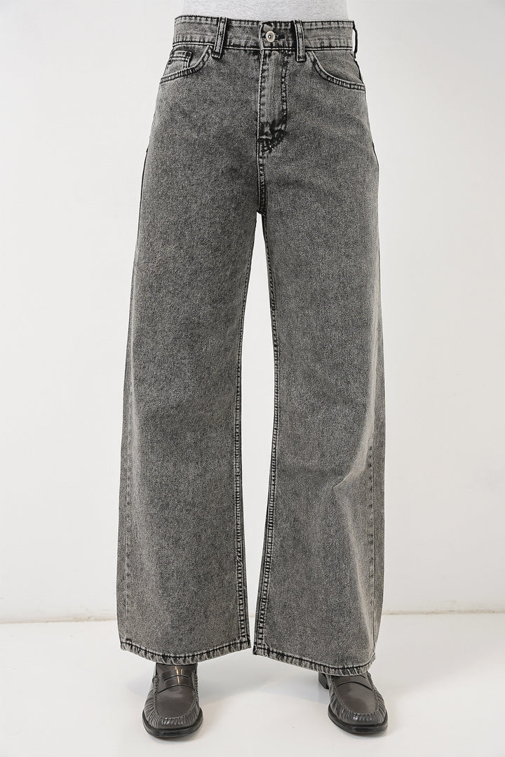 Bigdart Pantalon Palazzo en Jean Femme Taille Haute à Jambes Amples 6656 - Gris