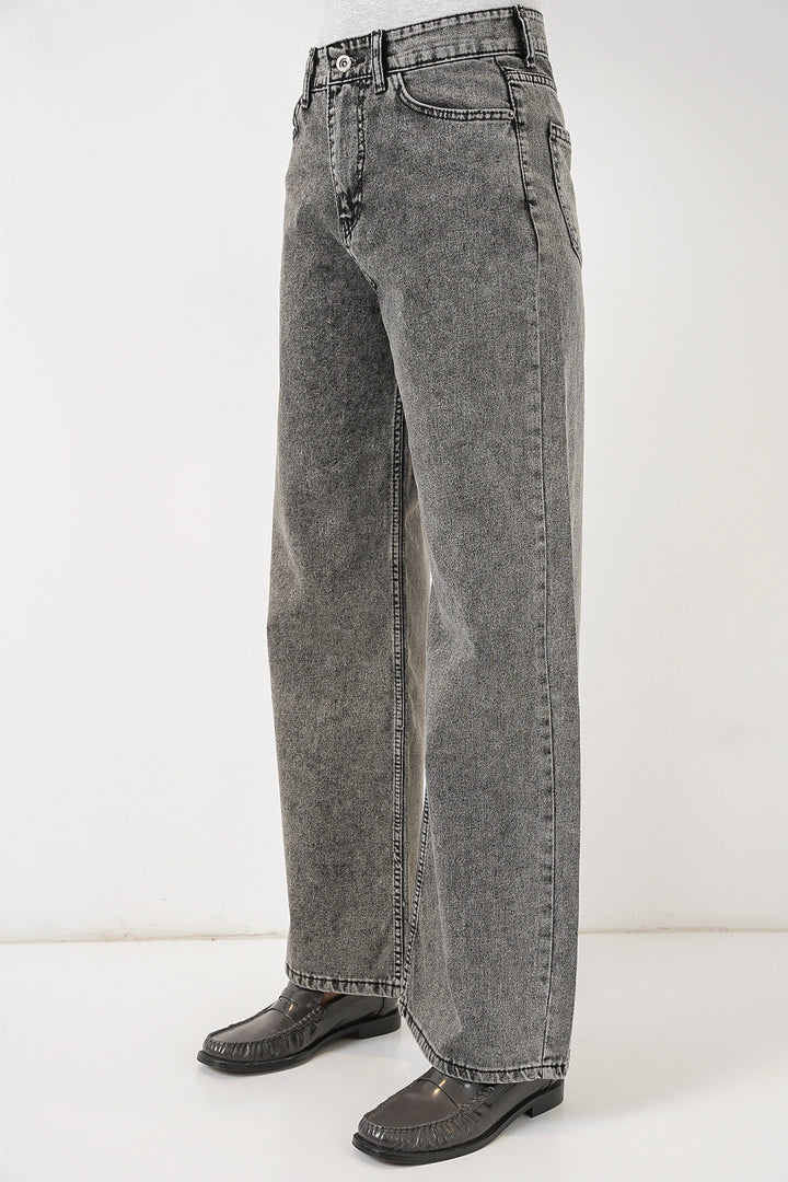 Bigdart Pantalon Palazzo en Jean Femme Taille Haute à Jambes Amples 6656 - Gris